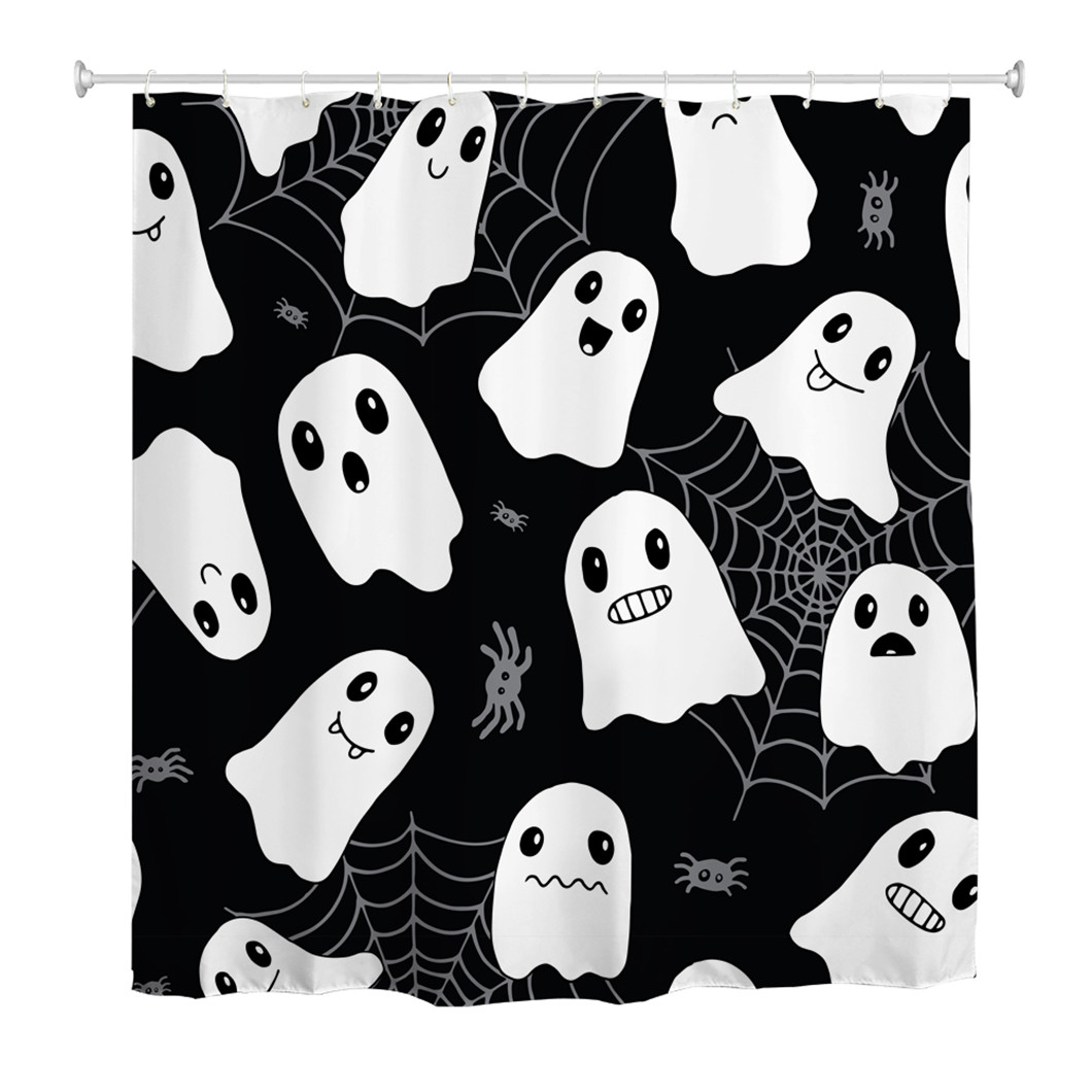 Goodbath Halloween Ghost Cute Fabric Waterproof Shower Curtains for Bathroom Hotel, 72x72 inches, Black White